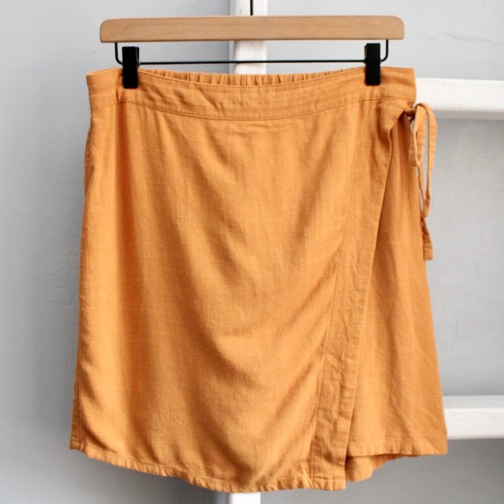 A New Day Mustard Yellow Linen Blend Faux Wrap Straight Pencil Skirt Medium
